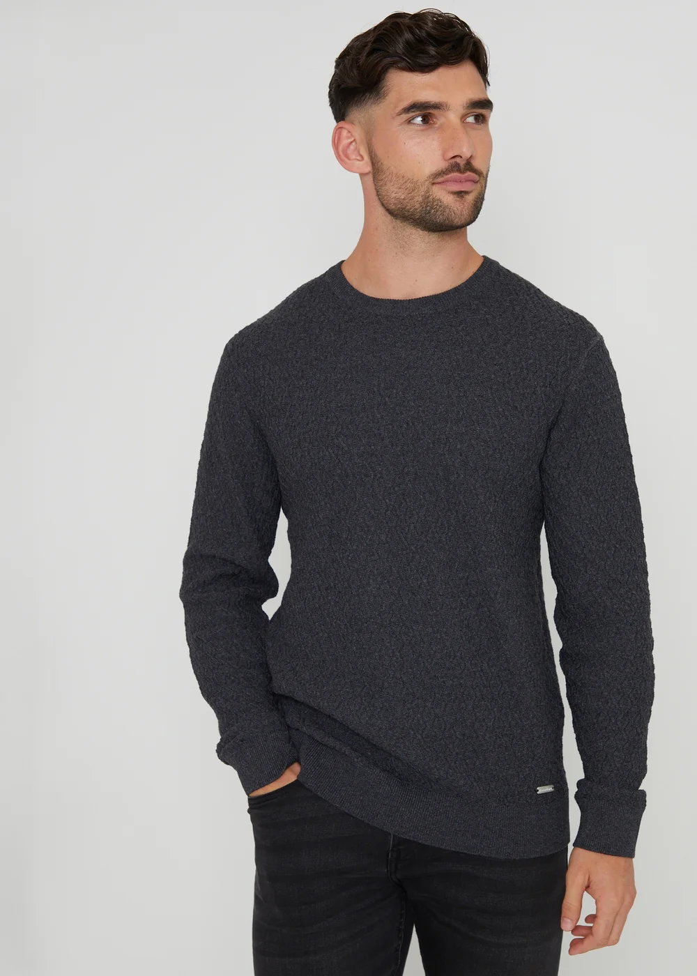 Threadbare Charcoal Mini Cable Knit Crew Neck Jumper - S Image 1