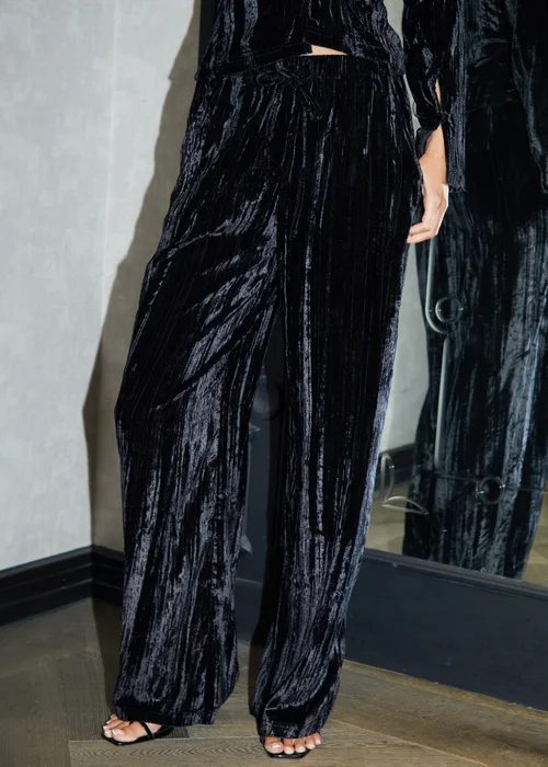 Threadbare Black Crinkle Velvet Wide Leg Trousers - 8 Image 1