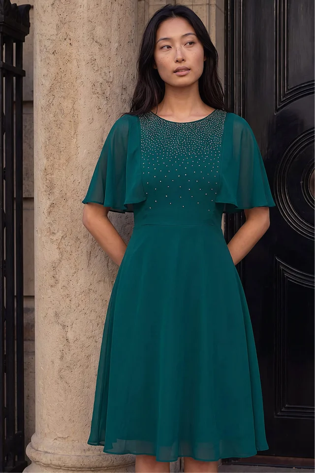 Roman Green Petite Embellished Skater Dress