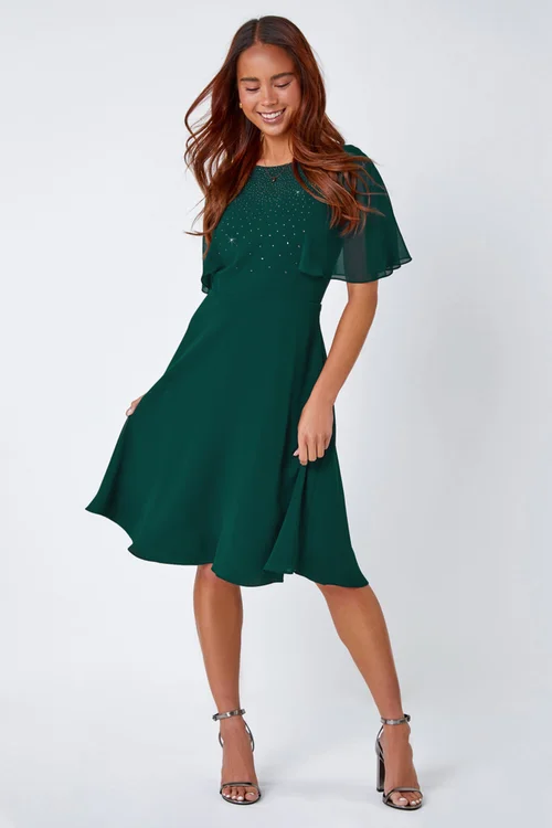 Roman Green Petite Embellished Skater Dress - 12 Image 2