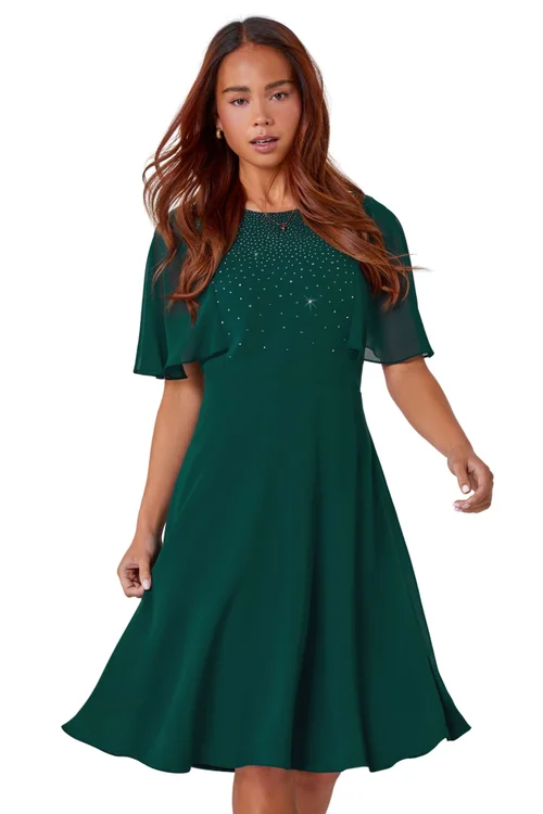 Roman Green Petite Embellished Skater Dress - 12 Image 1