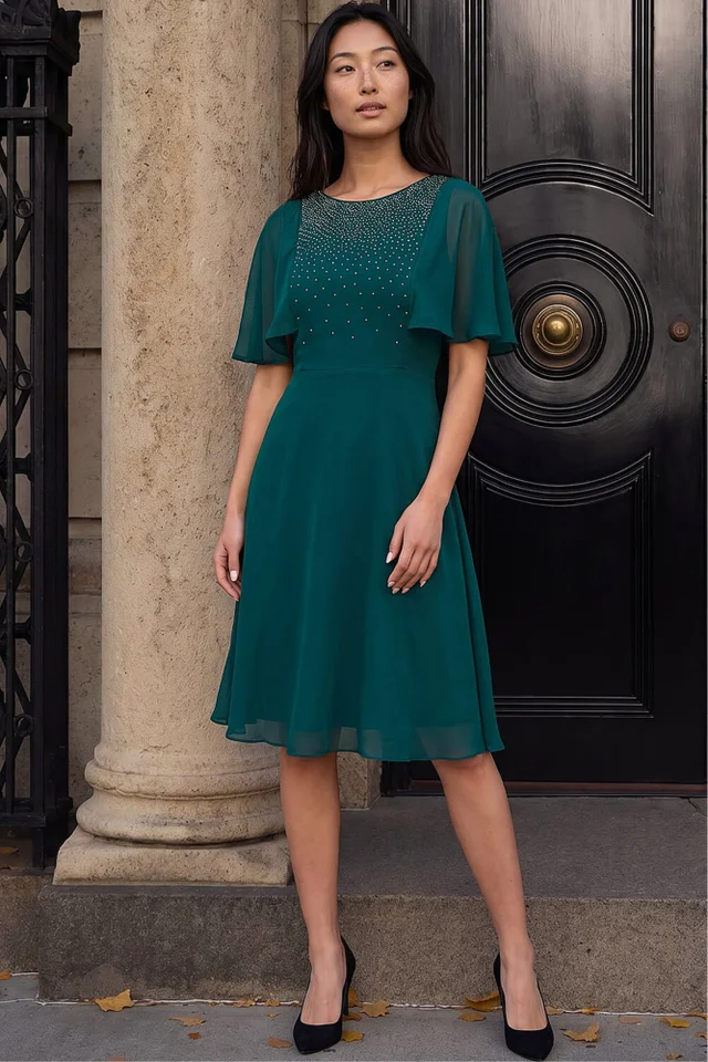 Roman Green Petite Embellished Skater Dress