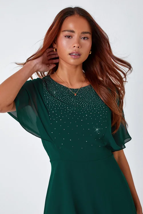 Roman Green Petite Embellished Skater Dress - 12 Image 4