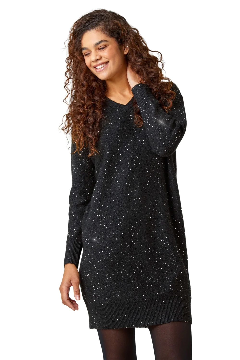 Roman Black Sequin Detail Stretch Jumper Dress - Size 16 Image 1