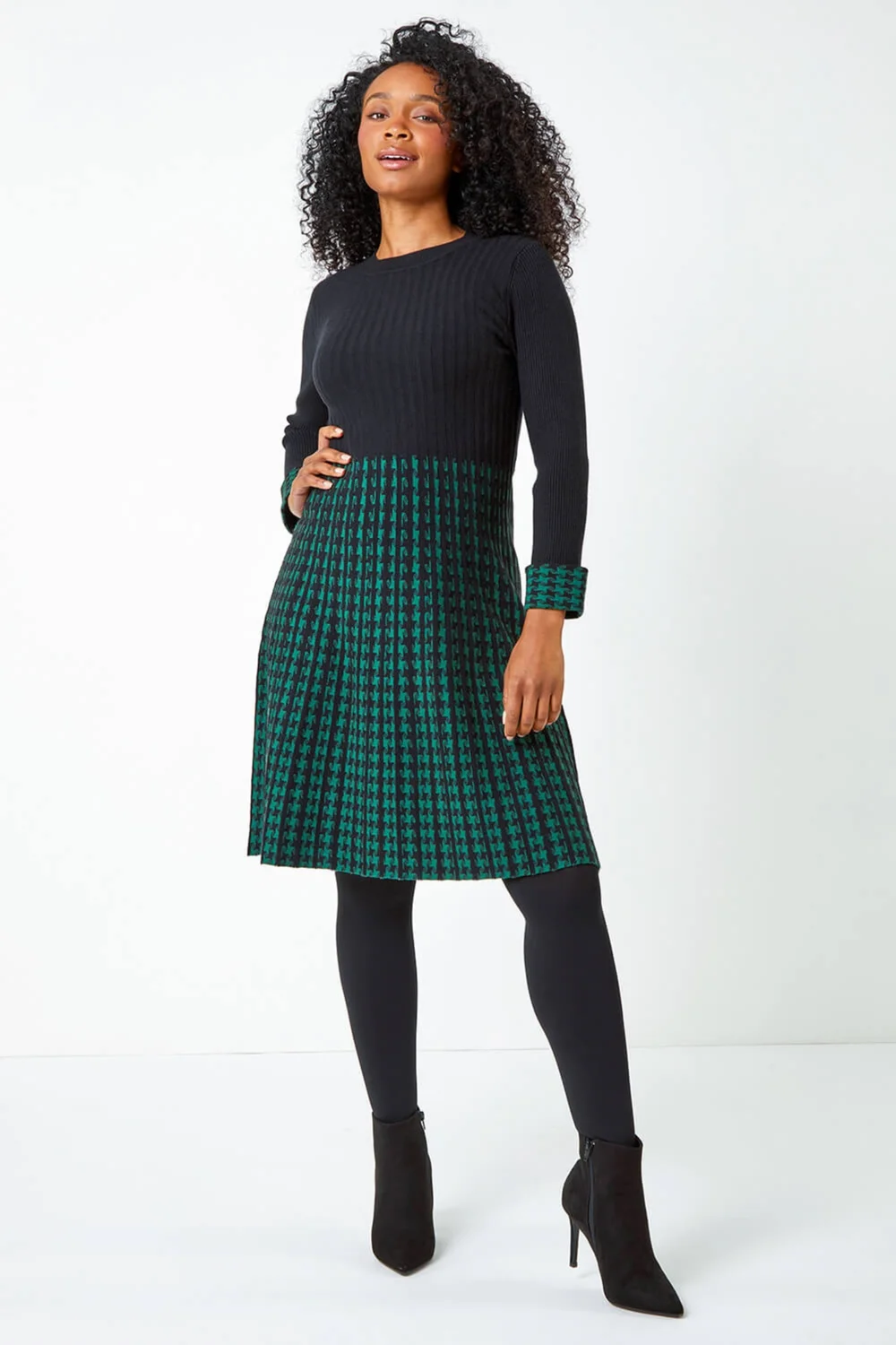 Roman Forest Green Petite Contrast Knit Jumper Dress - 8 Image 2
