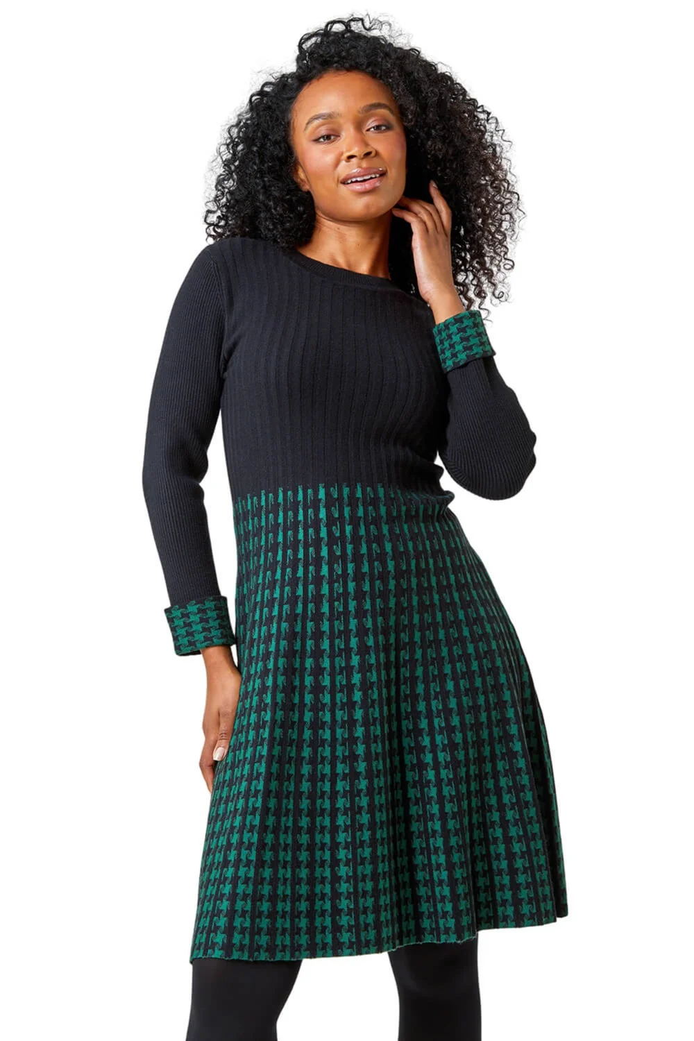 Roman Forest Green Petite Contrast Knit Jumper Dress - 8 Image 1