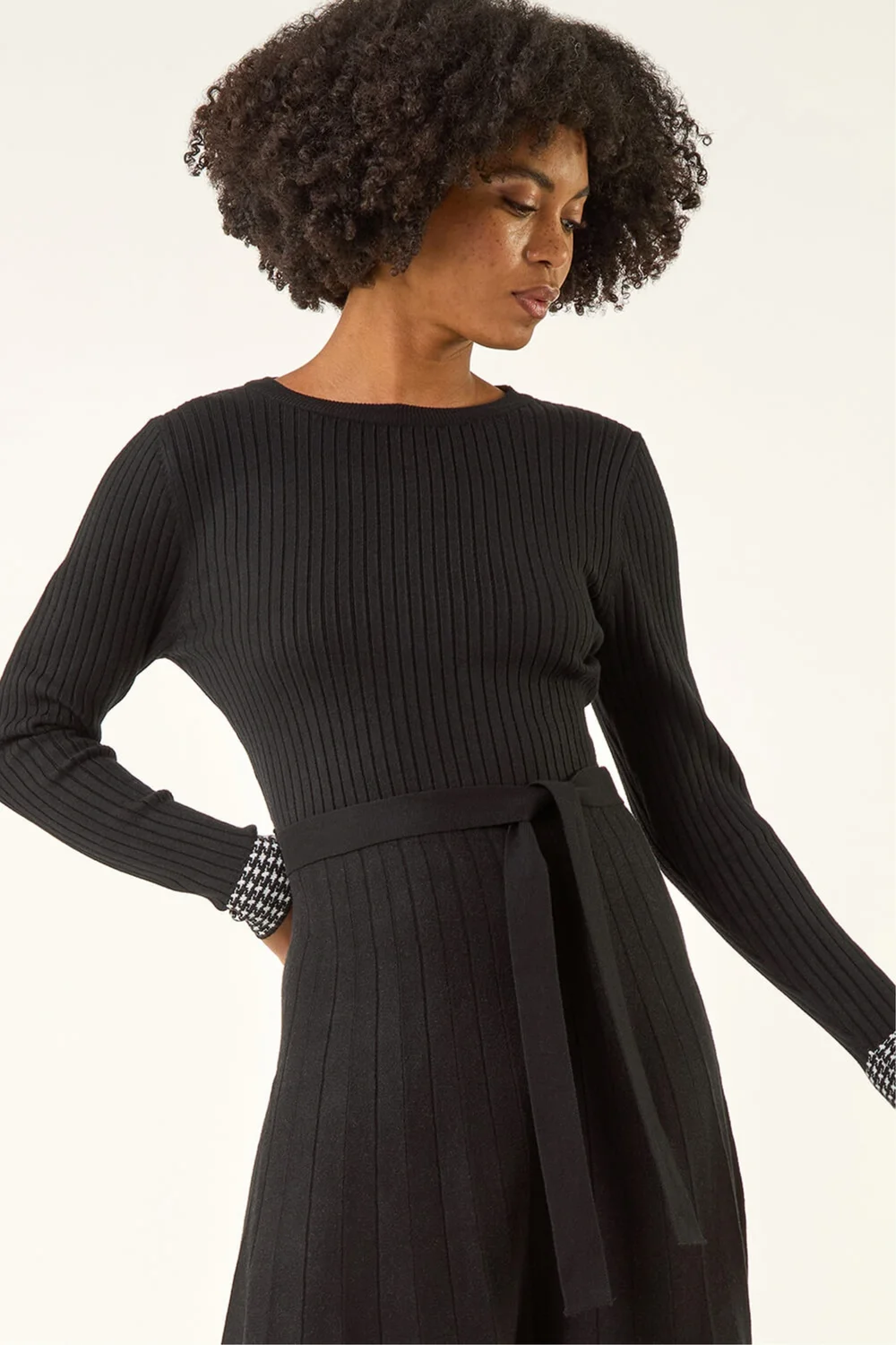 Roman Black Ribbed Stretch Knit Border Print Dress - 10 Image 4