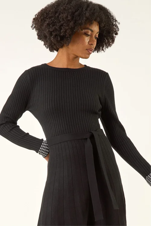 Roman Black Ribbed Stretch Knit Border Print Dress - 10 Image 4