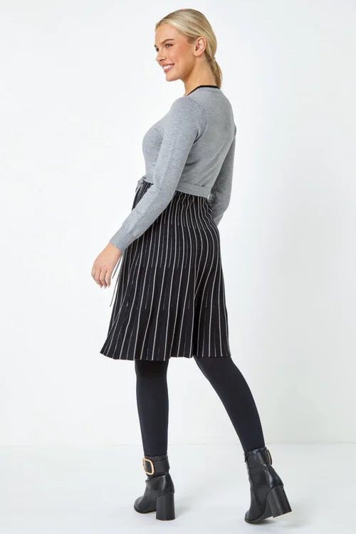 Roman Grey Petite Knitted Fit & Flare Dress - Size 12 Image 3