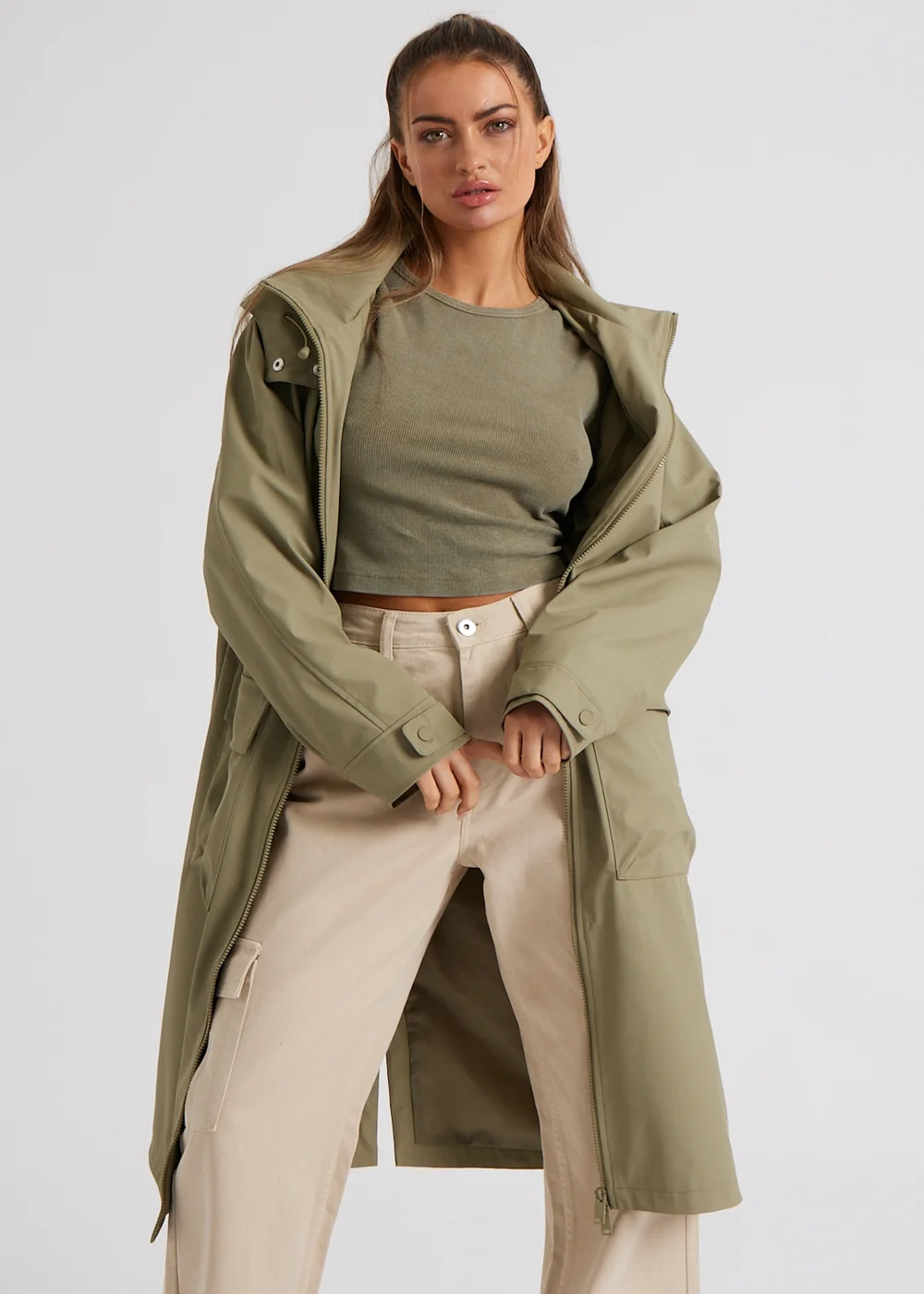 Urban Bliss Khaki Rubberised Raincoat - 16 Image 2