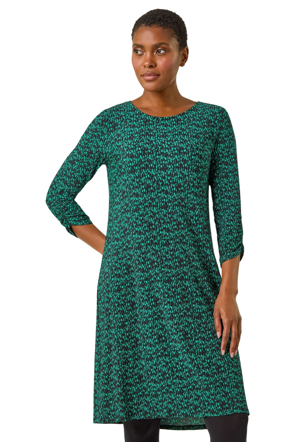 Roman Green Abstract Print Swing Hem Dress - 10 Image 1
