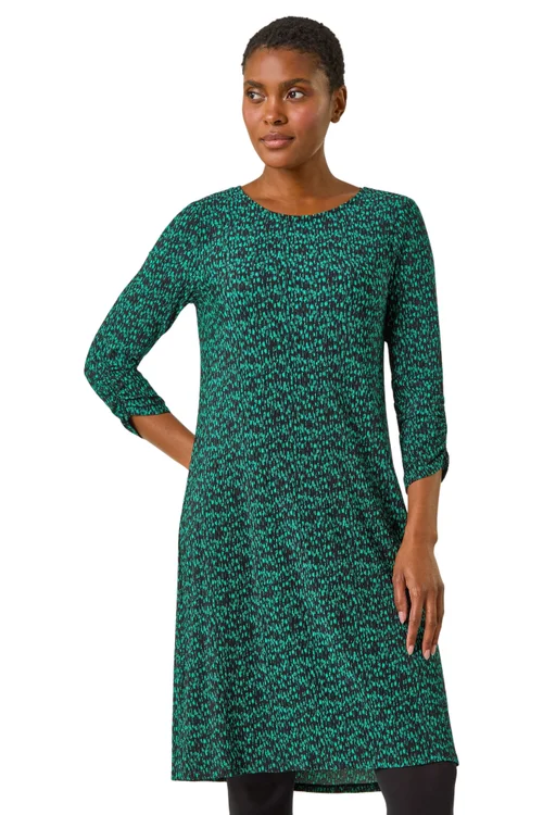 Roman Green Abstract Print Swing Hem Dress - 10 Image 1