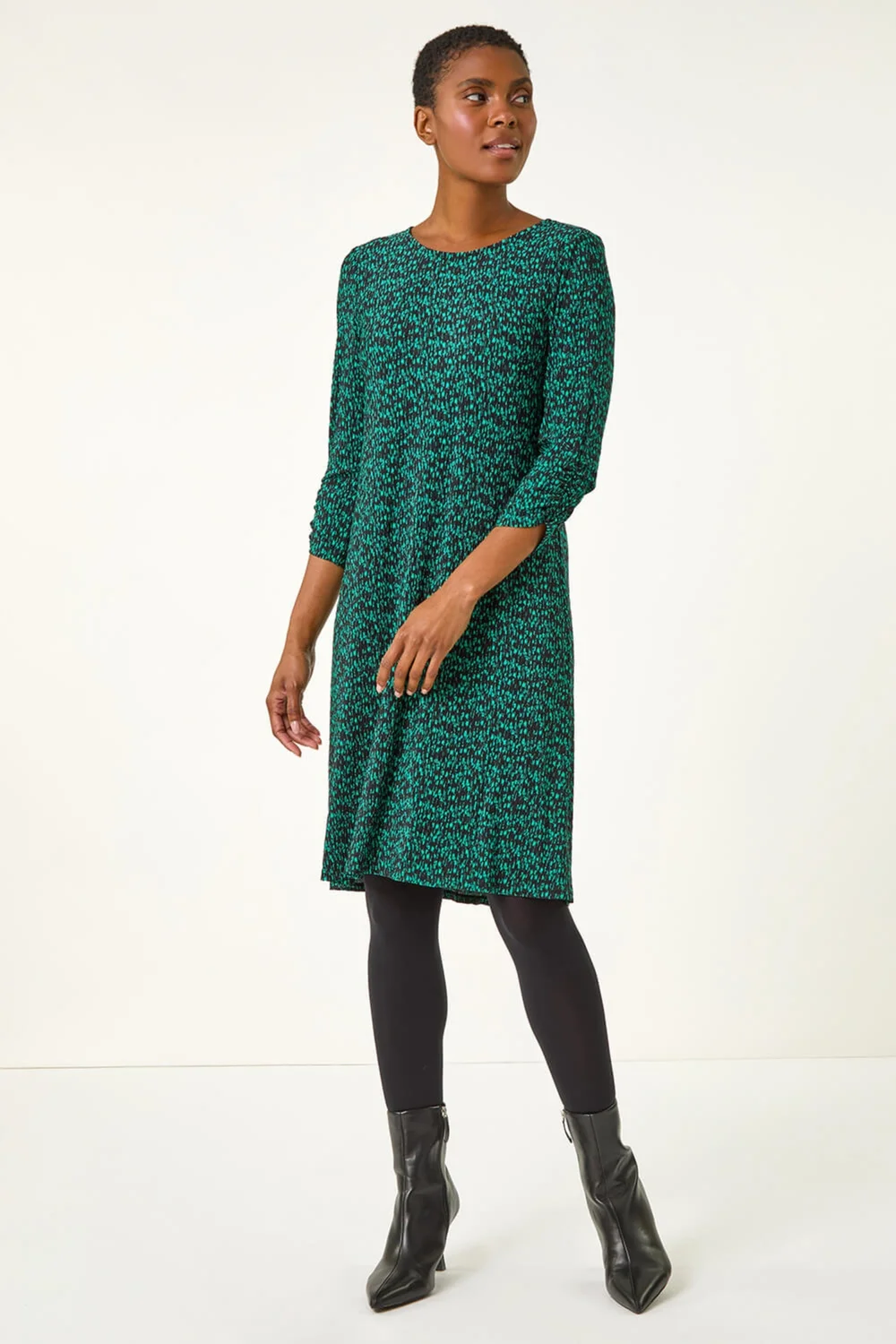 Roman Green Abstract Print Swing Hem Dress - 10 Image 2