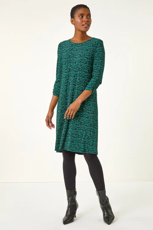 Roman Green Abstract Print Swing Hem Dress - 10 Image 2