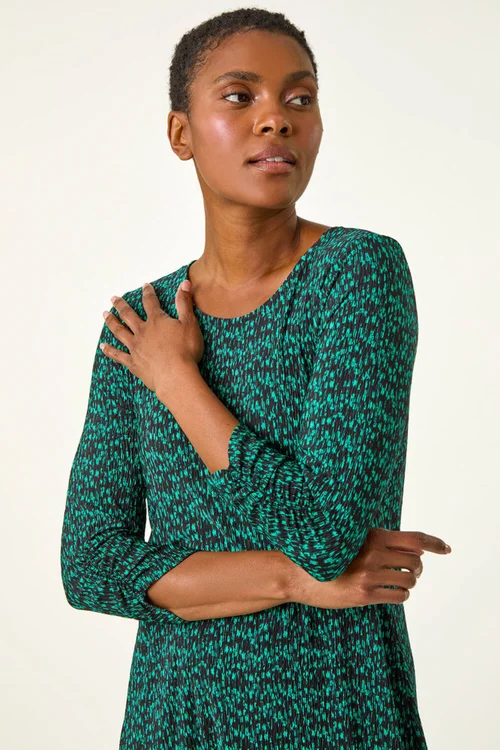 Roman Green Abstract Print Swing Hem Dress - 10 Image 4