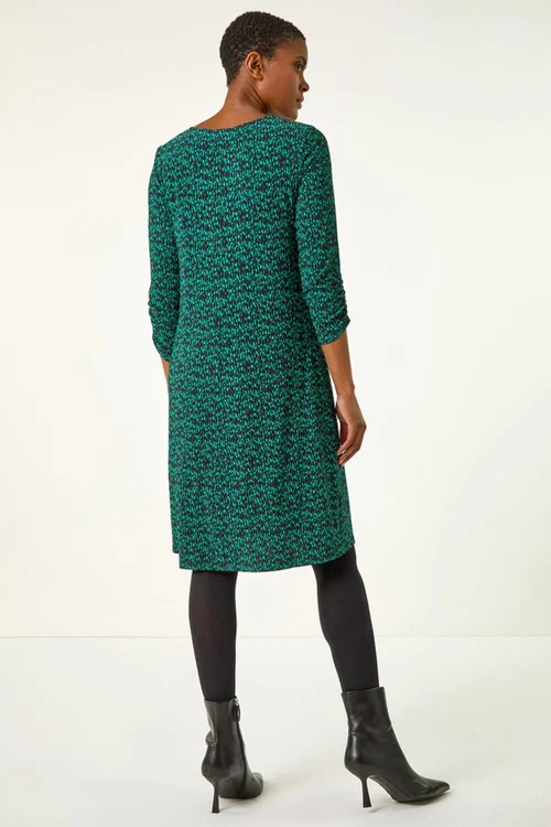 Roman Green Abstract Print Swing Hem Dress - 10 Image 3