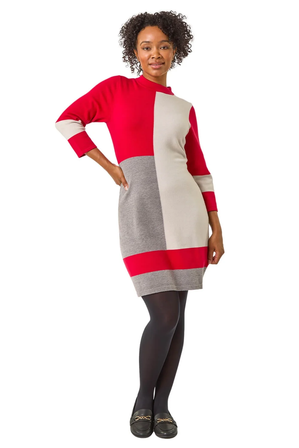 Roman Red Petite Colour Block Knitted Dress - 8 Image 2