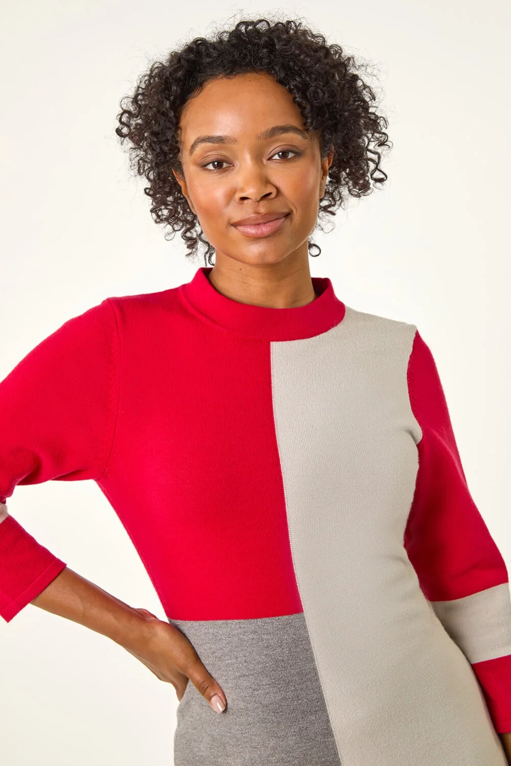 Roman Red Petite Colour Block Knitted Dress - 8 Image 4
