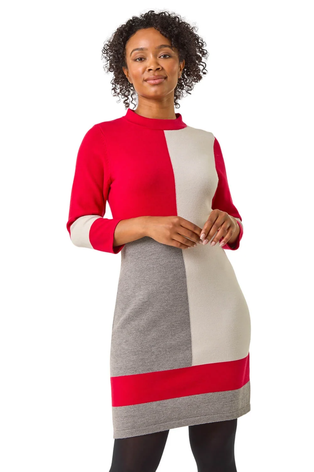 Roman Red Petite Colour Block Knitted Dress - 8 Image 1