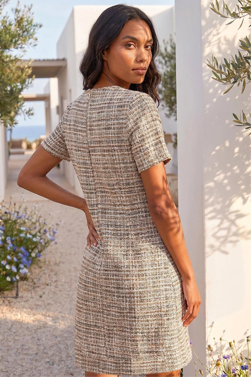 Roman Tan Textured Pocket Stretch Shift Dress - 14 Image 3