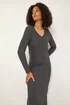 Roman Charcoal Wave Textured V-Neck Stretch Midi Dress - 16 Image 3
