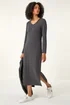 Roman Charcoal Wave Textured V-Neck Stretch Midi Dress - 16 Image 2