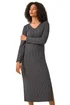 Roman Charcoal Wave Textured V-Neck Stretch Midi Dress - 16 Image 1