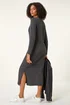 Roman Charcoal Wave Textured V-Neck Stretch Midi Dress - 16 Image 4