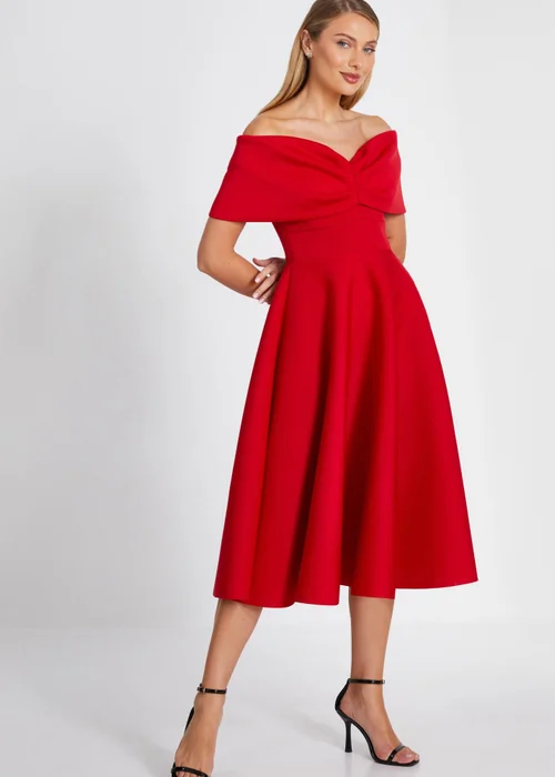 Quiz Red Bardot Skater Midi Dress - 8 Image 3