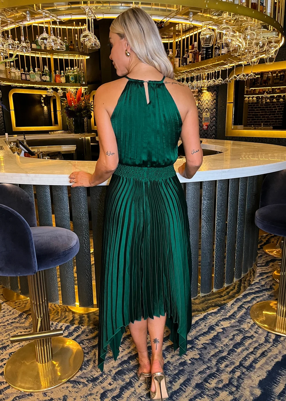 AX Paris Teal Halter Neck Zig Zag Hem Pleated Midi Dress - 8 Image 2