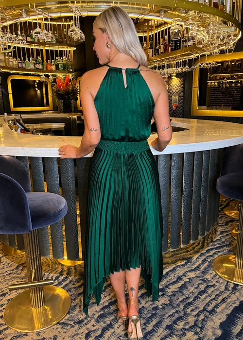 AX Paris Teal Halter Neck Zig Zag Hem Pleated Midi Dress - 8 Image 2