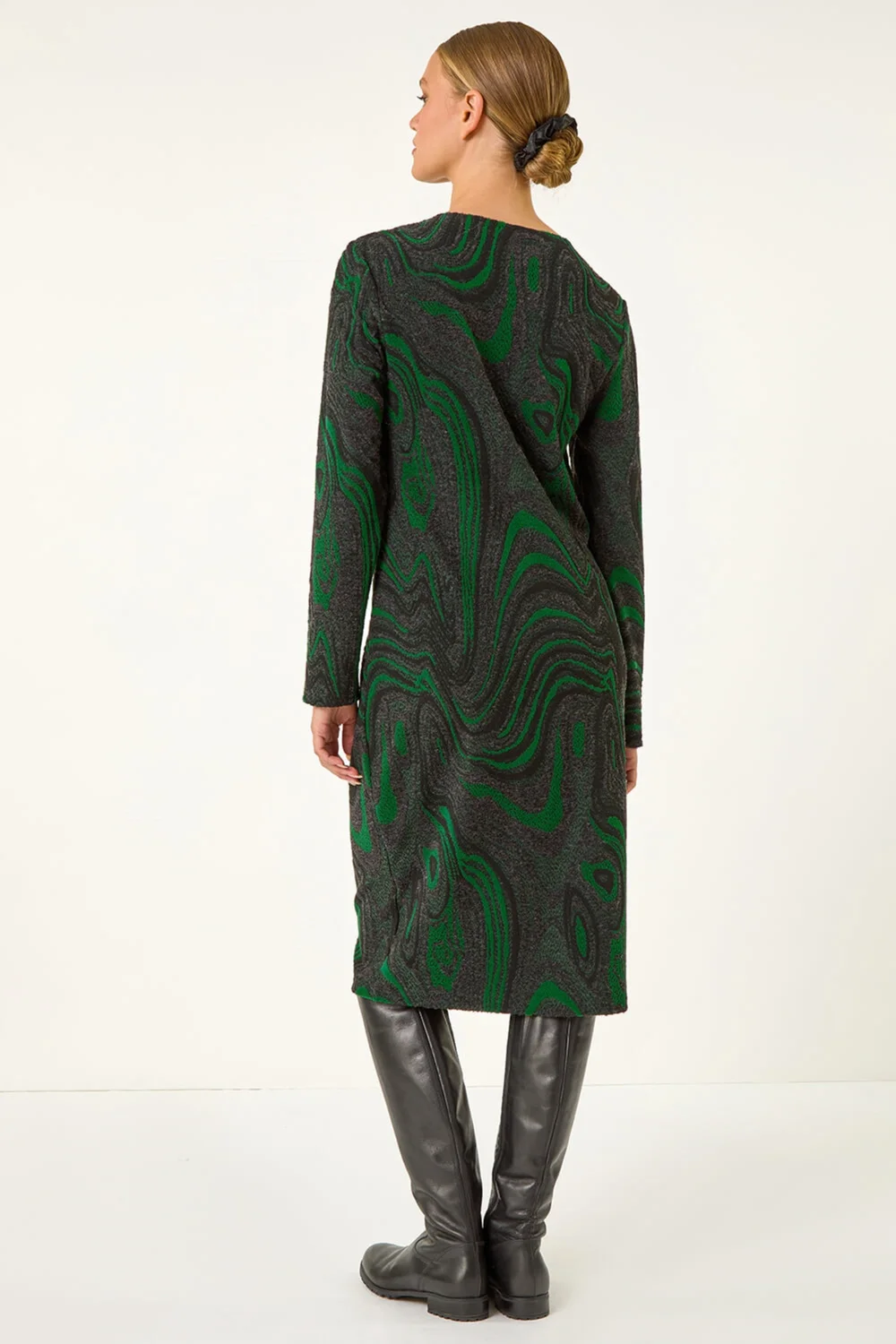 Roman Green Textured Swirl Pattern Stretch Midi Dress - 18 Image 3