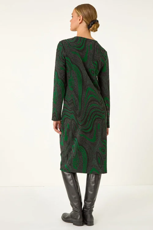 Roman Green Textured Swirl Pattern Stretch Midi Dress - 18 Image 3
