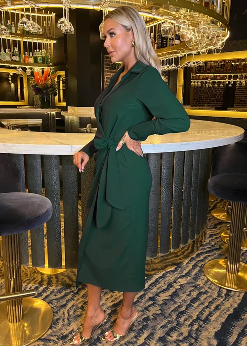 AX Paris Teal Side Tie Waist Wrap Midi Dress - 8 Image 3