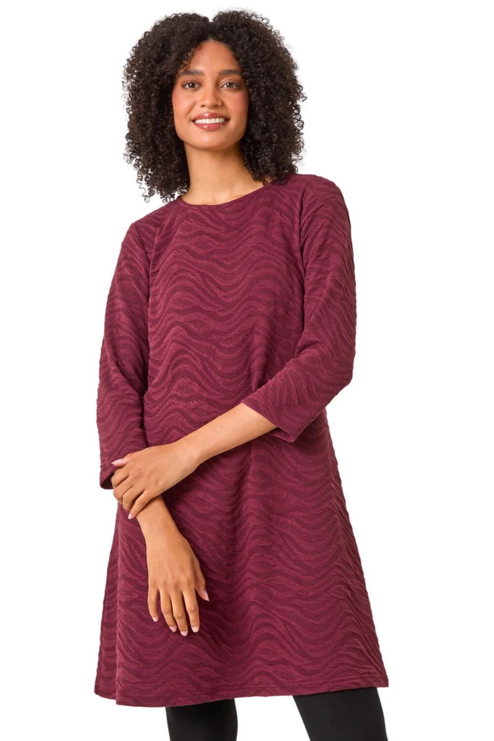 Roman Burgundy Wave Textured Stretch A-Line Dress - 10 Image 1