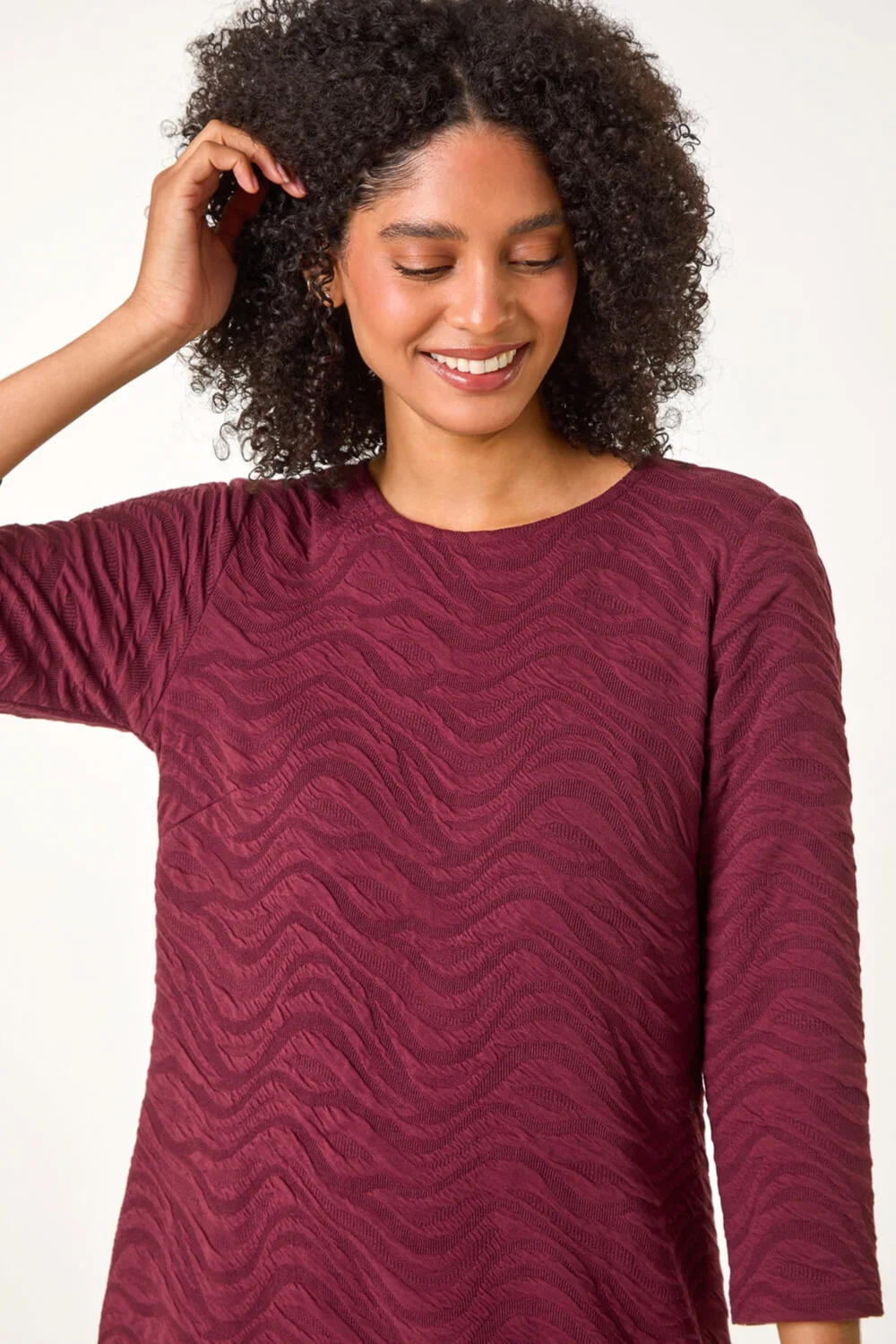 Roman Burgundy Wave Textured Stretch A-Line Dress - 10 Image 4
