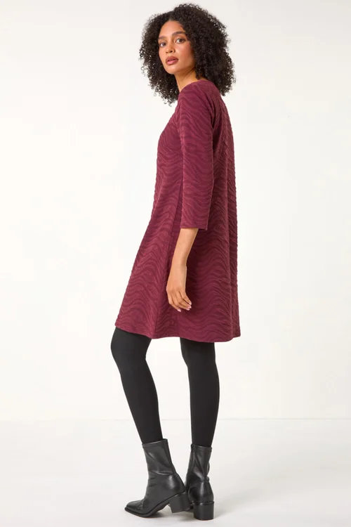 Roman Burgundy Wave Textured Stretch A-Line Dress - 10 Image 2