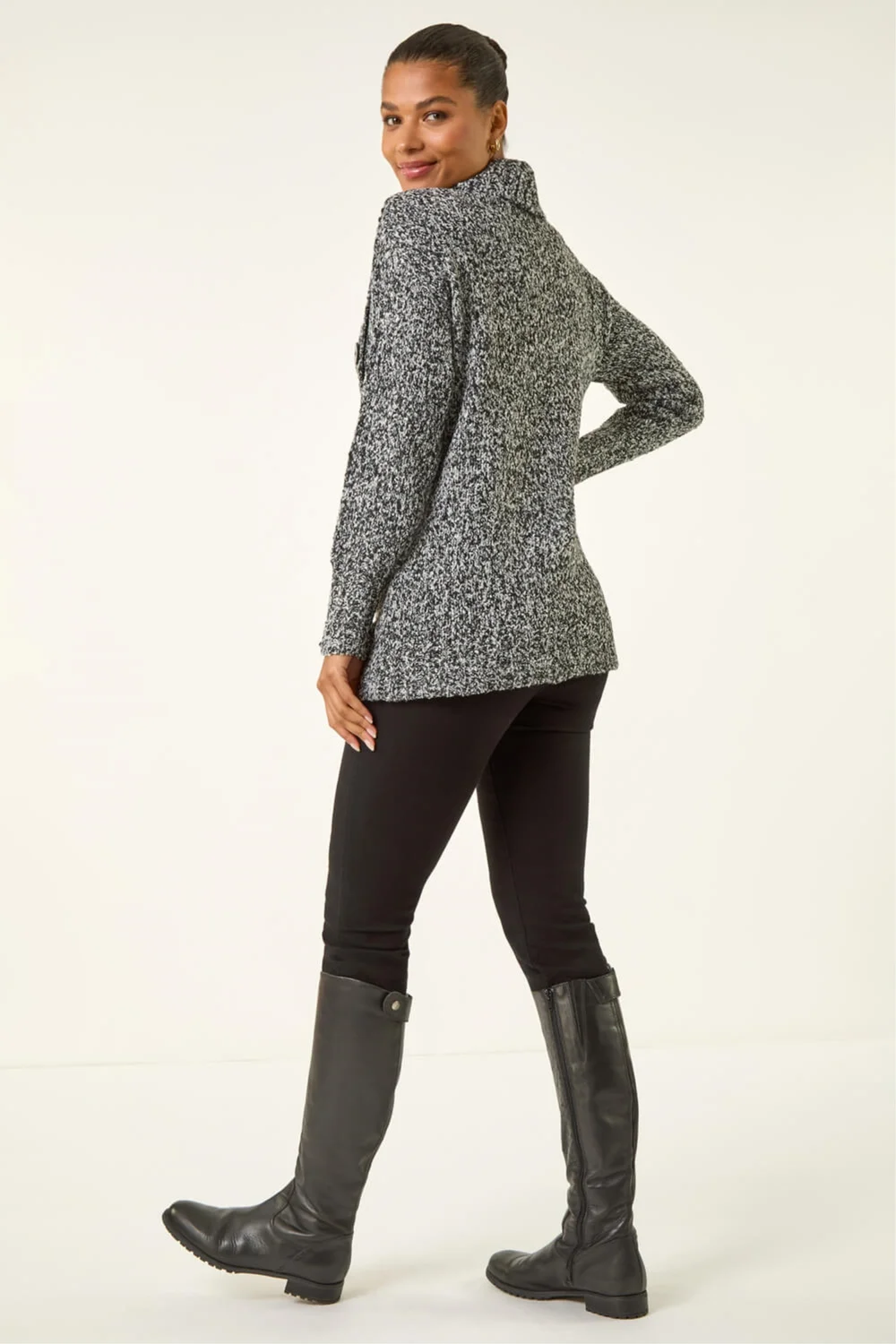 Roman Black Roll Neck Button Detail Longline Jumper - 16 Image 3