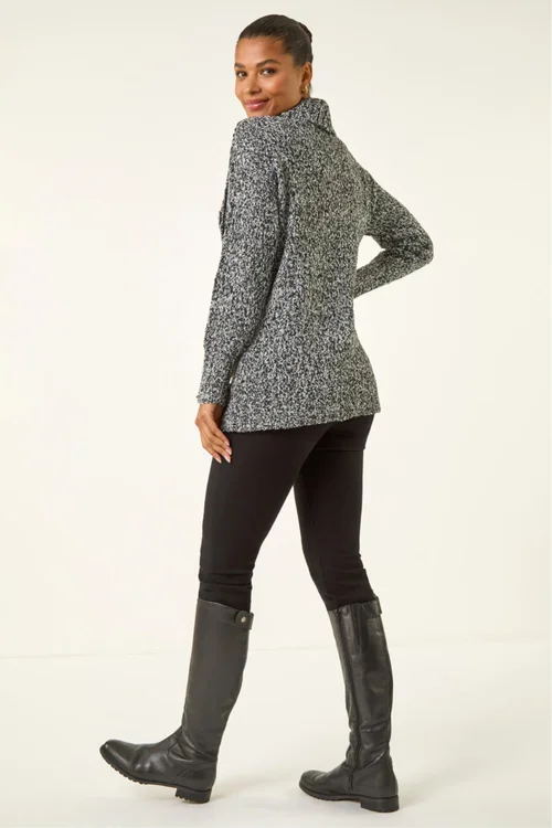 Roman Black Roll Neck Button Detail Longline Jumper - 16 Image 3