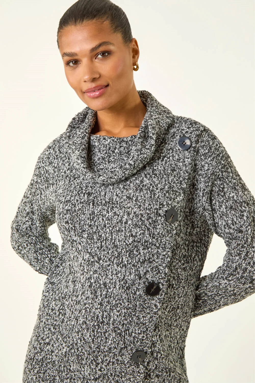 Roman Black Roll Neck Button Detail Longline Jumper - 16 Image 4