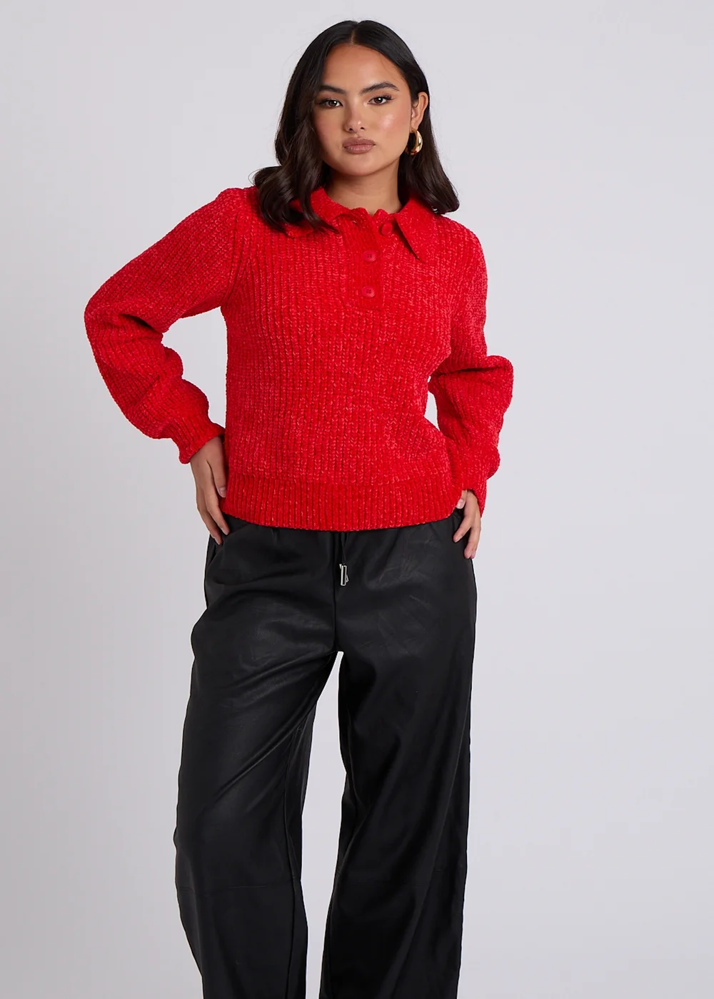 Urban Bliss Red Chenile Button Jumper - S Image 1
