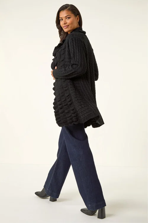 Roman Black Longline Ruffle Detail Cardigan - 12 Image 3