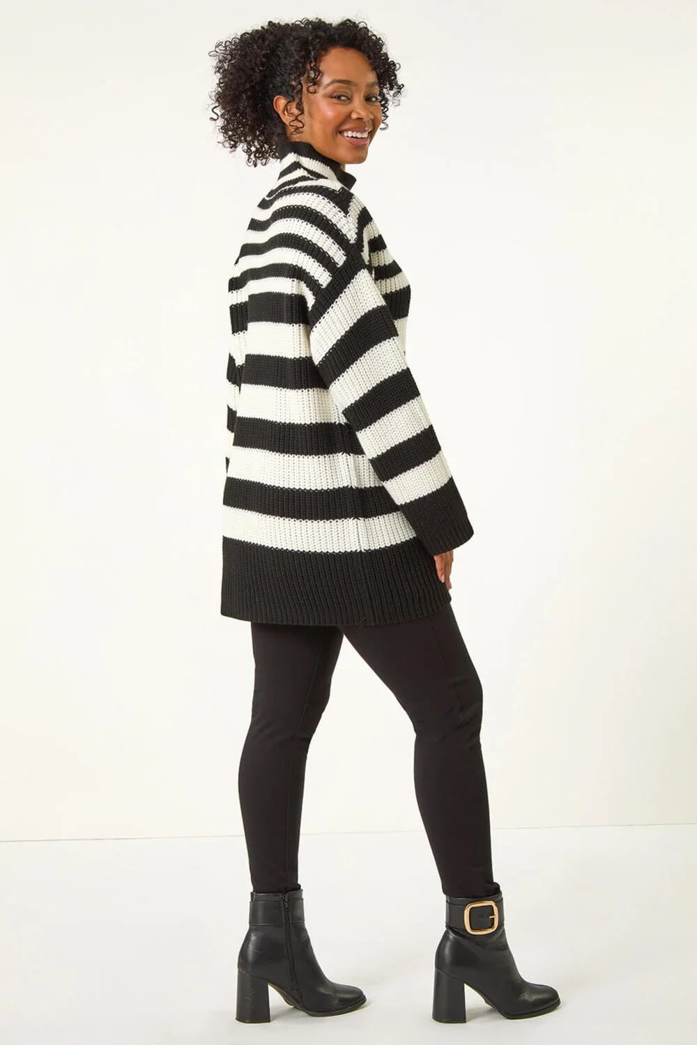 Roman Black Petite Stripe High Neck Jumper - Size 8 Image 4