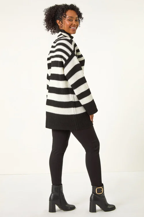 Roman Black Petite Stripe High Neck Jumper - Size 8 Image 4