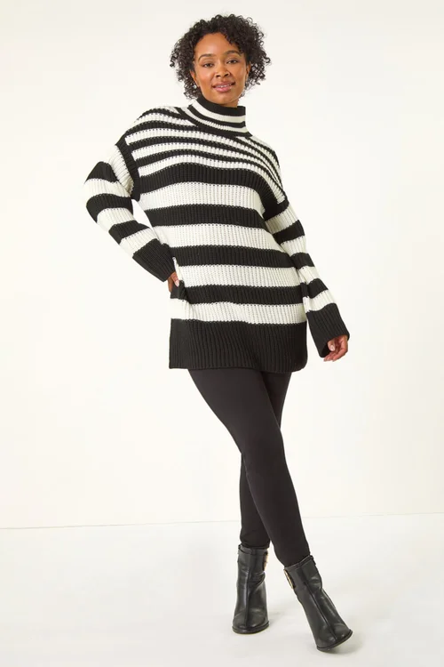 Roman Black Petite Stripe High Neck Jumper - Size 8 Image 3