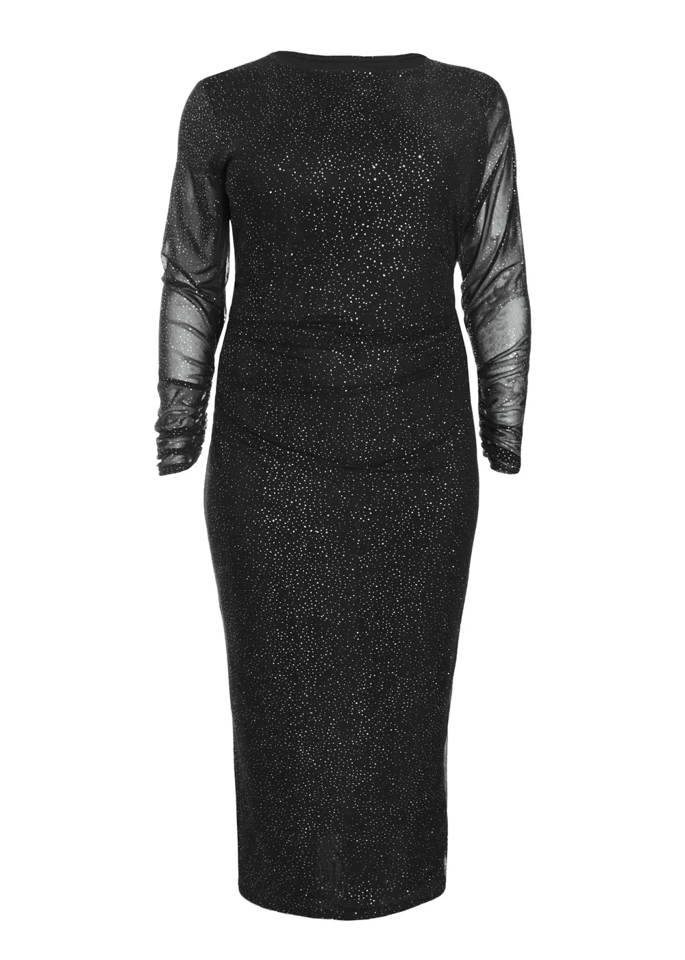 Quiz Black Curve Glitter Mesh Midaxi Dress - 16 Image 4