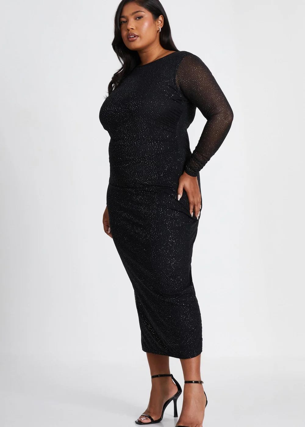 Quiz Black Curve Glitter Mesh Midaxi Dress - 16 Image 3