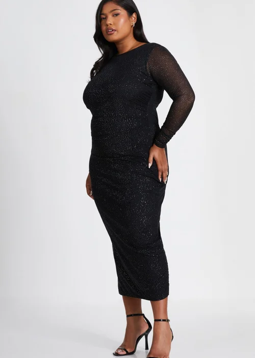 Quiz Black Curve Glitter Mesh Midaxi Dress - 16 Image 3