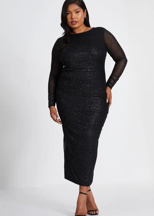 Quiz Black Curve Glitter Mesh Midaxi Dress - 16 Image 1
