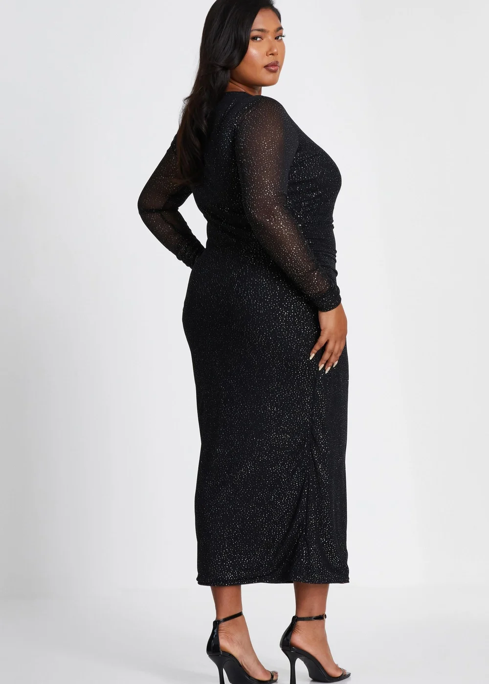 Quiz Black Curve Glitter Mesh Midaxi Dress - 16 Image 2